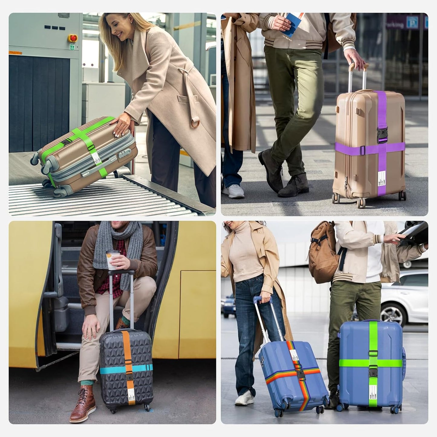 BILIONE Luggage Straps 88 inch Adjustable Suitcase Belt, Lockable Against Accidental Opening, Easy to Identify Travel Accessories, Add a Bag Connector (Lucky Purple, 2)
