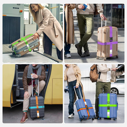 BILIONE Luggage Straps 88 inch Adjustable Suitcase Belt, Lockable Against Accidental Opening, Easy to Identify Travel Accessories, Add a Bag Connector (Lucky Purple, 2)