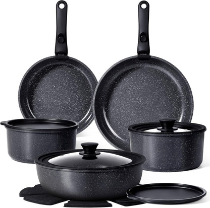 GiPP Ceramic Pots and Pans Set Non Stick, Nonstick Detachable Handle Cookware Sets, Healthy Non Toxic PFAS PFOA & PTFE Free, Dishwasher ＆Oven Safe, Induction Kitchen Pot and Pan, 15 Piece Grey