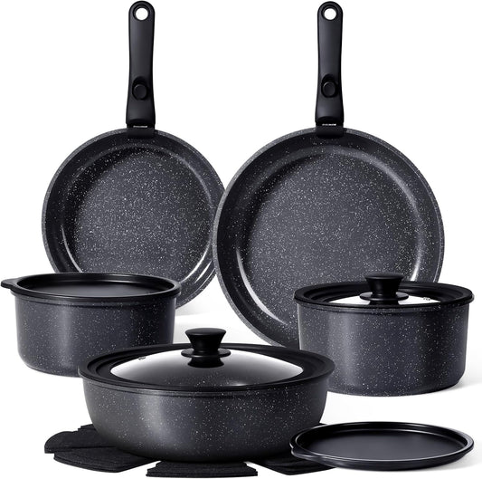 GiPP Ceramic Pots and Pans Set Non Stick, Nonstick Detachable Handle Cookware Sets, Healthy Non Toxic PFAS PFOA & PTFE Free, Dishwasher ＆Oven Safe, Induction Kitchen Pot and Pan, 15 Piece Grey