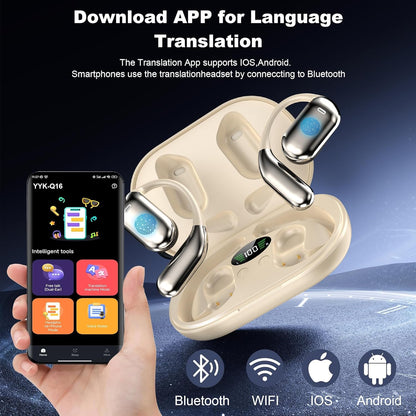 AI Language Translator Earbuds Real Time, 3-in-1 Translation Earbuds 134 Languages & Accents and Long Battery Life, HF Sound, Spanish/English Audífonos Traductores for Travel Business Learning, Beige