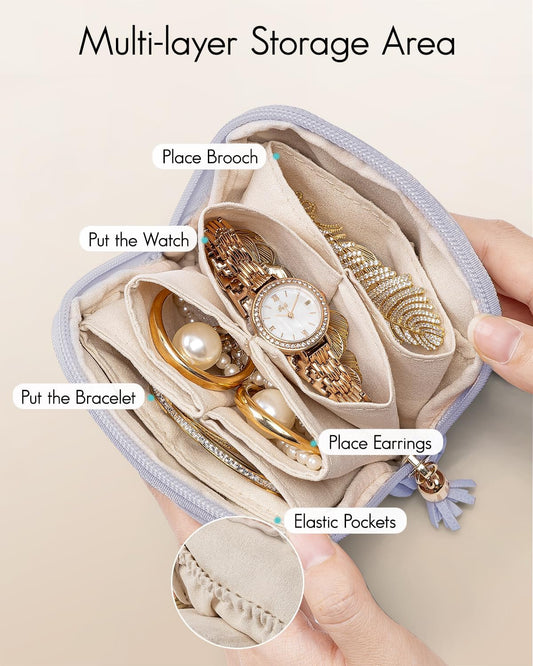 Vlando Small Jewelry Travel Case,Jewelry Pouch Bags with Zipper,Velvet Jewelry Organizer Storage Bag for Bracelet Rings Earring Travel Essentials Gifts for Women Girl-Purple