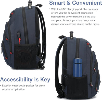 Boavan Laptop Backpack for men, 15.6 inch Laptop Bag with USB Port, Waterproof Travel Work Backpack Purse, Anti-Theft Teacher Nurse Doctor Casual Bookbags Office Business backpack，Classic Navy