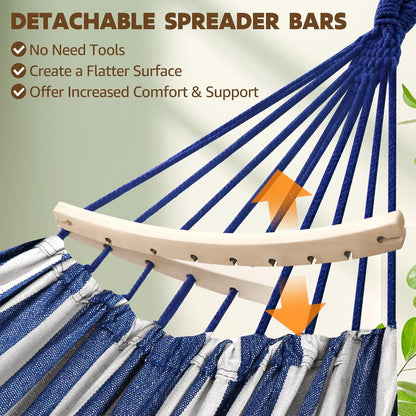 Chihee Cotton Hammock Large Soft Breathable Camping Hammock Holds Up to 660lbs Portable Tree Hammock with Detachable Spreader Bar Pillow 2 Strong Webbings 2 Carabiners Patio Garden Indoor Outdoor