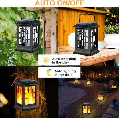 Solar Lanterns Outdoor Waterproof Hanging Solar Lanterns Garden Lights Solar Powered Flame Lights LED Lights for Patio Pathway Deck Yard (2 Pack)