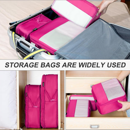 4 Set Compression Packing Cubes for Travel, Suitcases and Backpack Space Saving Organizers (Rose Red)