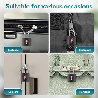 4 Pack TSA Luggage Locks with Key - Black Neon Square for Suitcase Backpack Travel Security Accessories