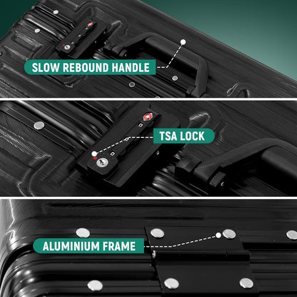 UrbanExporer 26 Inch Hardside Zipperless Luggage with Spinner Wheels, TSA-Approved Lock, Aluminum Frame, Lightweight Checked Suitcase for Travel, Black
