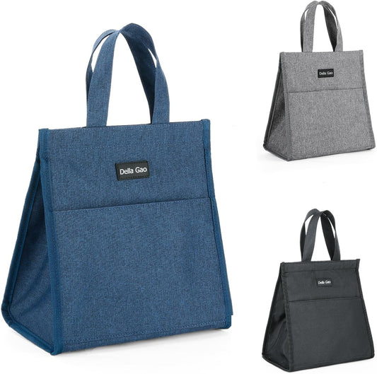 Della Gao Insulated Lunch Bag for Women Men, Waterproof Small Lunch Tote Lunch Box, Reusable Lunch Bags for Work, Party, Travel and Picnic (Blue)