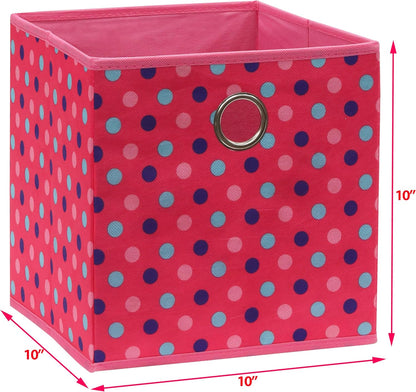SIMPLE HOUSEWARE 10-Inch Collapsible Fabric Cube Storage Bin with Handles, Printed Design, 6 Pack, Pink