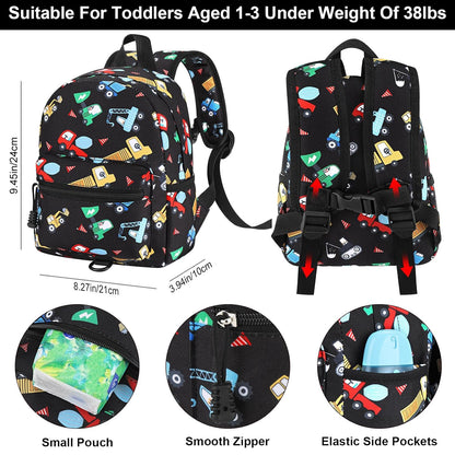 Accmor Toddler Harness Backpack Leash, Cute Excavator Kids Backpack with Anti Lost Wrist Link for Outdoor Walking, Mini Black Child Backpack Wristband Tether Leashes for Boys Girls Aged 1-3 Years Old