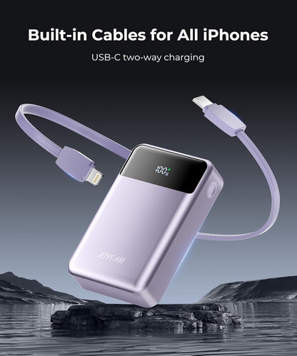 Portable-Charger-Power-Bank Travel Essentials Battery Pack USB C 30000mAh Built in Cable 22.5W Phone Fast Charging Powerbank Compatible with iPhone 16 15 14 13 12 X iPad Samsung Google (Purple)