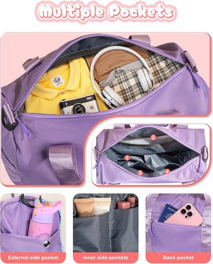 Dorm Room Essentials for Girls-Girl Gym Bag with Shoe Compartment, Kid Personalized Weekender Overnight Bags, Initial Travel Tote with Makeup Pouch, Preppy Stuff Gifts for Kids (Letter F)