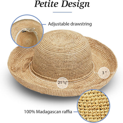 Wallaroo Hat Company – Women’s Petite Catalina Sun Hat – Wide Brim, Natural Fiber, Adjustable Sizing for Smaller Crown Sizes