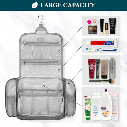 PAVILIA Large Hanging Toiletry Bag Travel Bag Women Men, Cosmetic Organizer, Water Resistant Makeup Bag Accessories Toiletries, Travel Essentials Kit, Grey