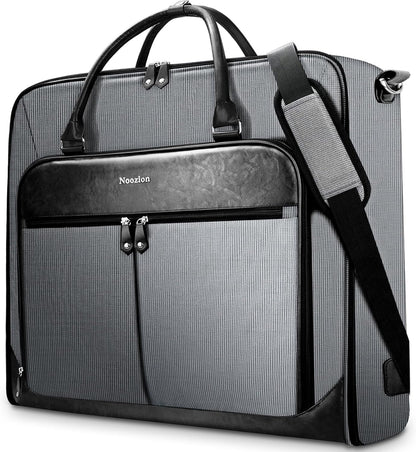 Garment Bag Travel Large Leather Carry On Suit Bag with Strap for Business Hanging Suitcase Luggage Bags for Men Women (Grey)
