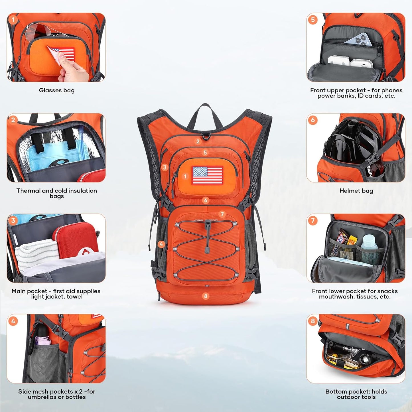 Maelstrom Hydration Hiking Backpack with 2L/3L Water Bladder, High Flow Bite Valve Camping Daypack Lightweight