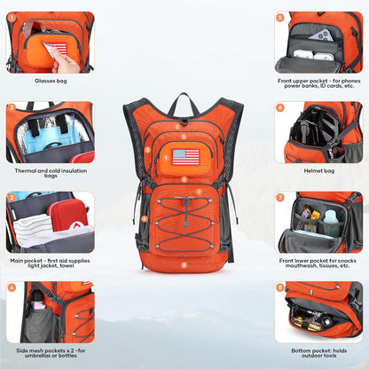 Maelstrom Hydration Hiking Backpack with 2L/3L Water Bladder, High Flow Bite Valve Camping Daypack Lightweight