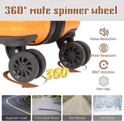 Carry on luggage 20 In suitcase with Spinner Wheels ABS & PC Hardside Luggage（Orange）