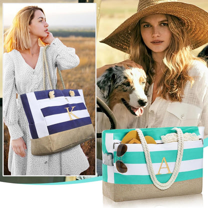 YOOLIFE Large Initial Beach Bag Waterproof Tote Zipper Bag Personalized Gifts for Women Her Birthday Travel Beach Essential
