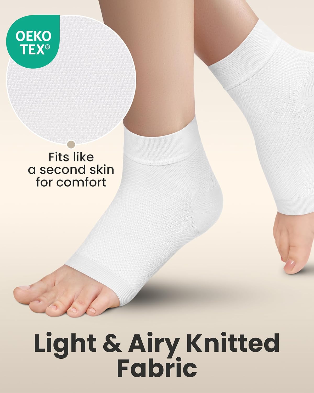KEMFORD Ankle Compression Sleeve - Plantar Fasciitis Braces - Open Toe Compression Socks for Swelling, Sprain, Neuropathy, Foot Arch Support for Men and Women - 20-30mmhg, L, White