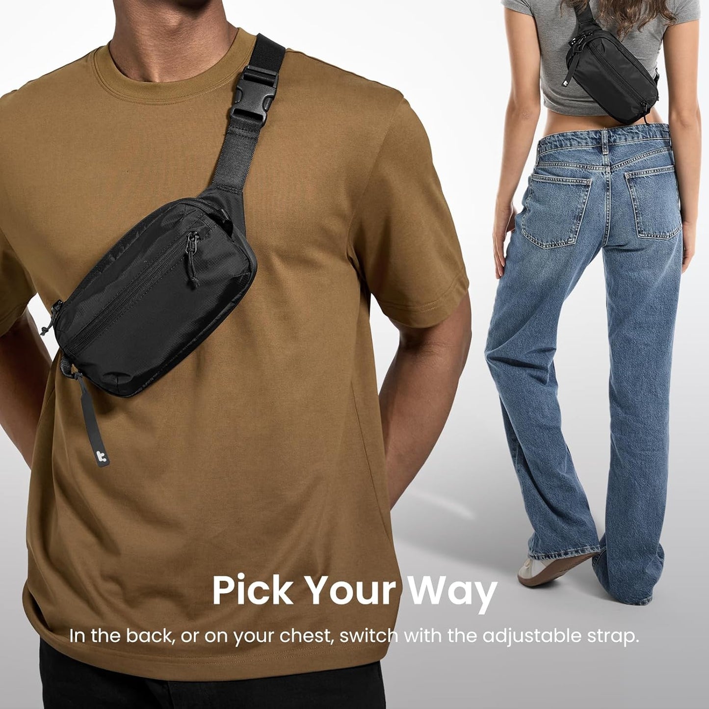tomtoc 1.5L Sling Bag with RFID Blocking, Crossbody Bag Minimalist Chest Shoulder Pack for Men and Women, Water-resistant Lightweight Casual Waist Fanny Pack for Travel, Daily Use