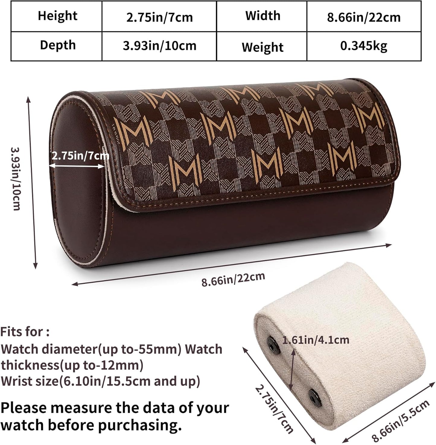 MOZSLY Watch Roll Travel Case 3 Slots Portable Watches Box Organizer Storage Holder Pattern PU Leather