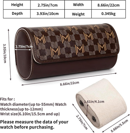 MOZSLY Watch Roll Travel Case 3 Slots Portable Watches Box Organizer Storage Holder Pattern PU Leather