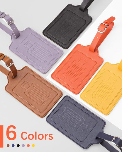 Teskyer Luggage Tags for Suitcases, TSA Approved with Privacy Protection Cover, Premium Faux Leather Bag Tags for Travel - 2 Pack, Brown