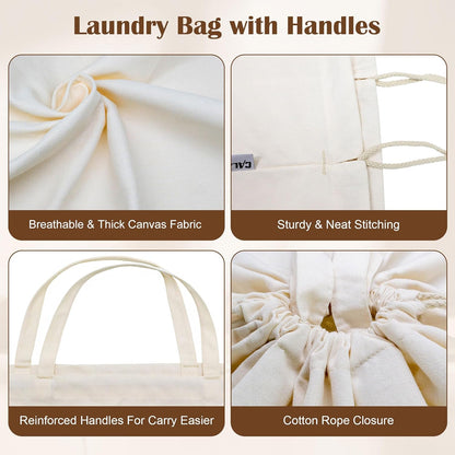 Canvas Laundry Bag 40in x 35in, Thick Cotton Laundry Bag with Handles & Drawstring, Extra Large Heavy Duty Washable Canvas Storage Sack (XXL, 1 Pack)