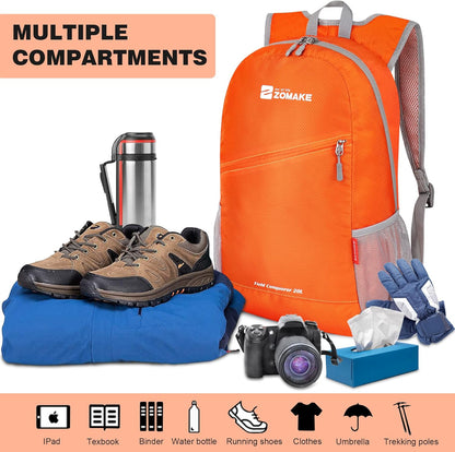 ZOMAKE Lightweight Packable Backpack 20L, Foldable Backpacks Small Daypack for Hiking Water Resistant Day Bag for Travel