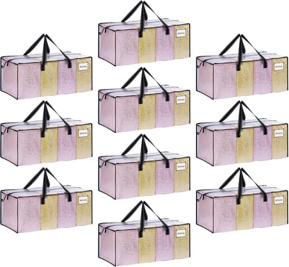 VENO 10 Pack Moving Bags Extra Large Storage Bags for College Move-In, Heavy-Duty Storage Totes, Packing Boxes, and Wardrobe Moving Supplies - Durable Laundry Bags for Clothes (Clear, 10 Pack)