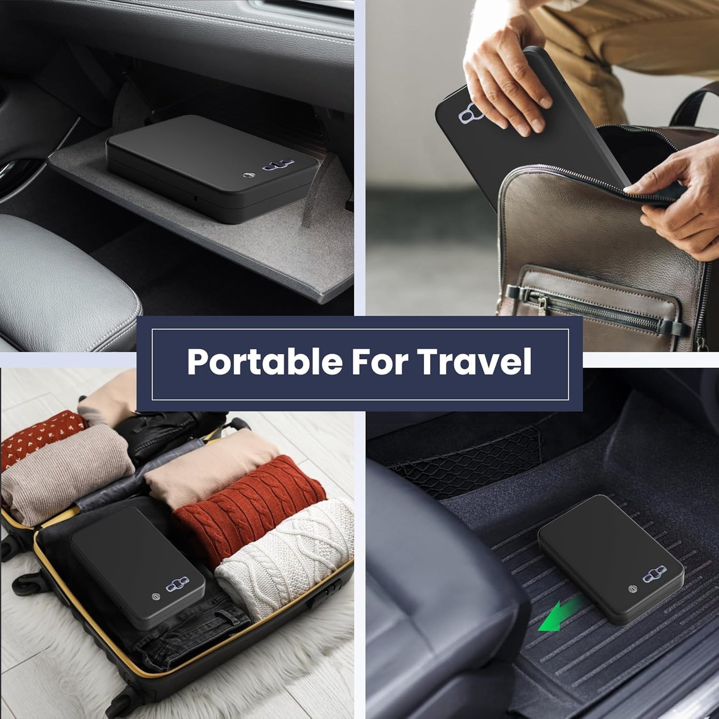 Portable Pistol Safes – Electronic Lock Box & Key Access, Silent Mode, Compact Car Gun Safe for Handgun, Small Single Safe for Travel, Office, Dorm Use
