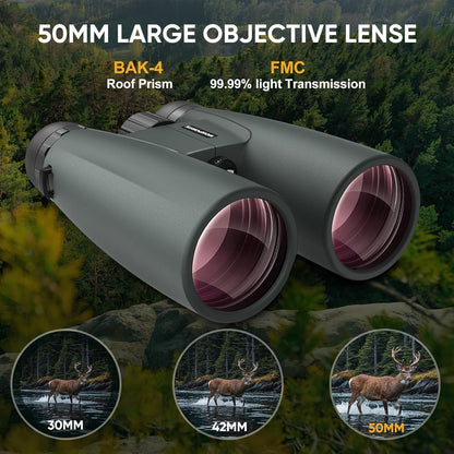 WOSPORTS 15x50 Binoculars for Adults High Powered - 21.5mm Large Eyepiece Binoculars for Bird Watching, Cruise Ship, Hunting, Travel