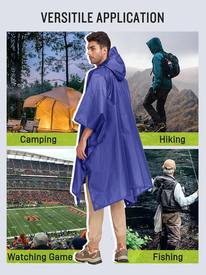 SaphiRose Extra Thick Hooded Rain Poncho Double Layer Waterproof Raincoat Jacket for Men Women Adults