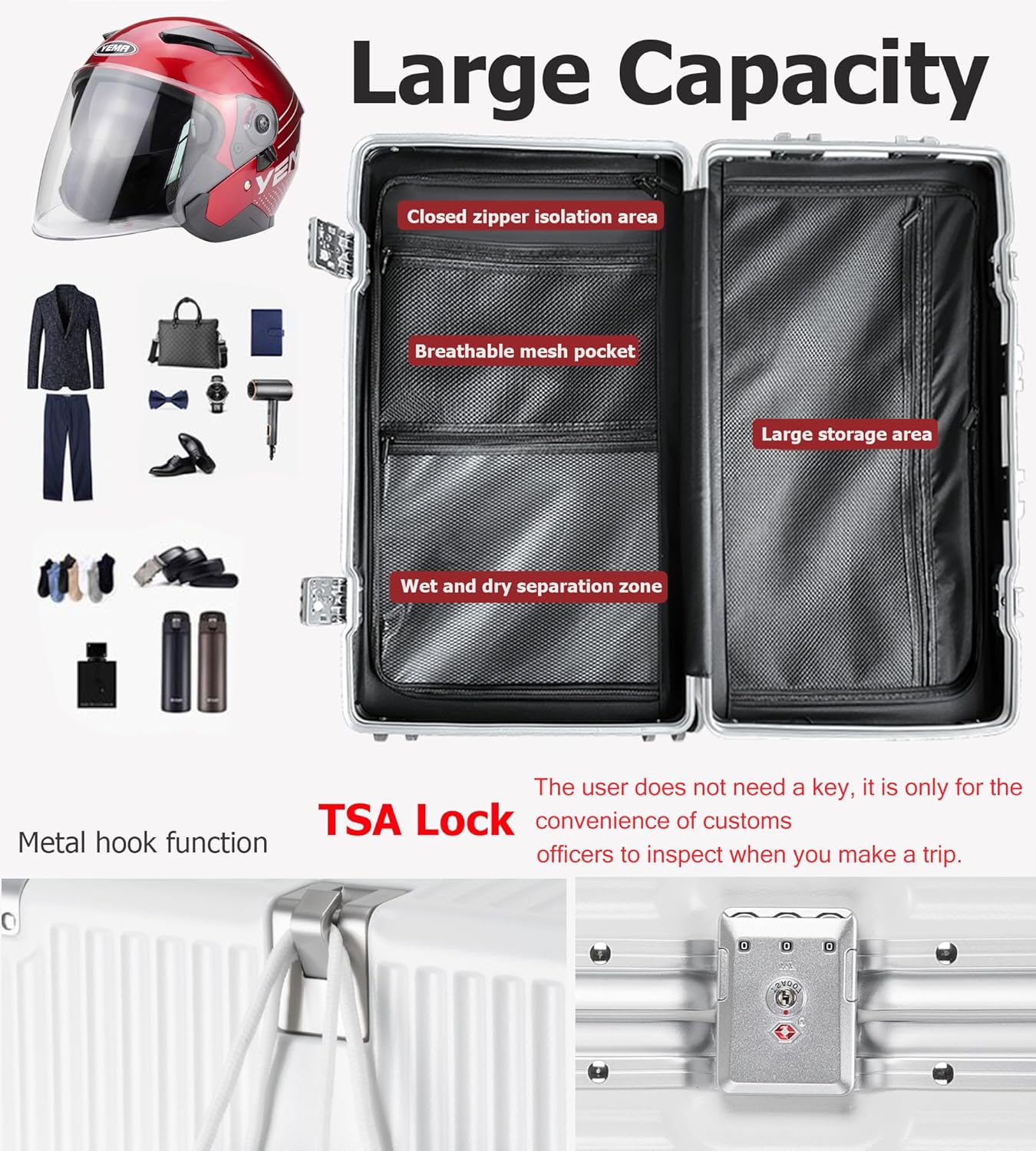 feilario 30in Super Large Captain Aluminum Frame Hardside Spinner Wheels Luggage, Removable Wheels Zipperless Checked Suitcase with Cup Holder/Phone Holder