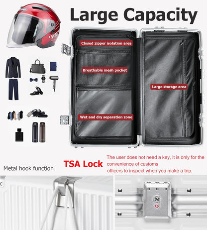 feilario 30in Super Large Captain Aluminum Frame Hardside Spinner Wheels Luggage, Removable Wheels Zipperless Checked Suitcase with Cup Holder/Phone Holder