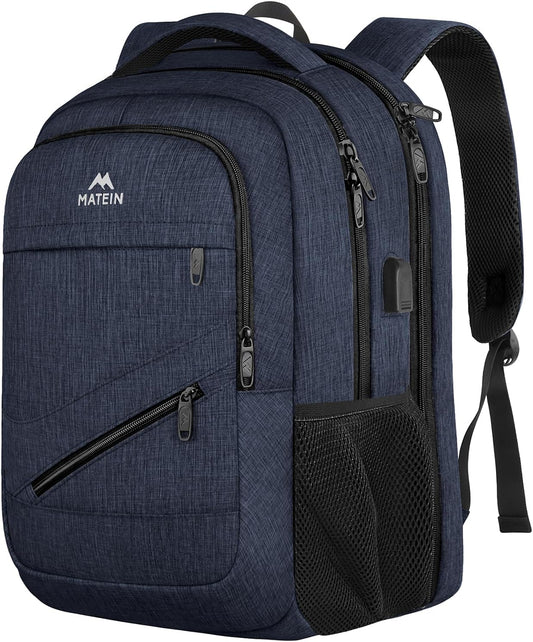 MATEIN Extra Large Laptop Backpack for Men, 50 L Travel Carry On TSA Approved Backpack with USB Port & Trolley Sleeve, Waterproof Business Work Bag Fits 18.4 Inch Computer Notebook, Dark Blue