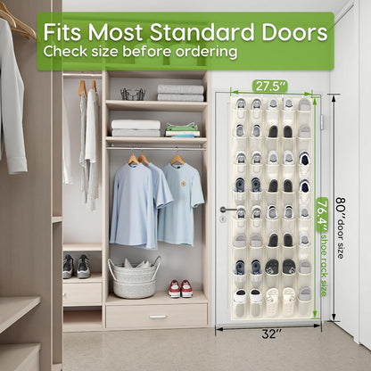 Unjumbly Over the Door Shoe Organizer with 40 Large Breathable Mesh Pockets, Space Saving Shoe Holder, Hanging Shoe Rack for Entryway Bedroom Closet Storage (Beige, 40 Pockets)