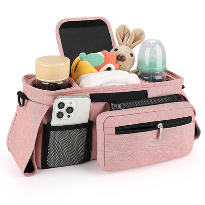 Accmor Universal Stroller Organizer with Insulated Cup Holder Detachable Phone Bag and Shoulder Strap, Stroller Bag Caddy Organizer Accessories Fits for Uppababy, Baby Jogger, Britax Strollers