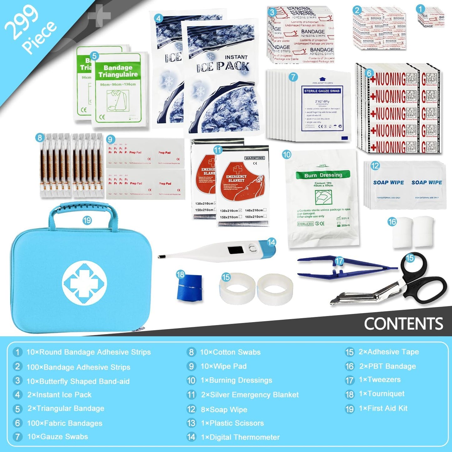 Car-Home Survival-Travel First-Aid Emergency-Kit - 299Piece Equipment Travel Supplies First Aid Set Home Essentials Camping Hiking AMORNING