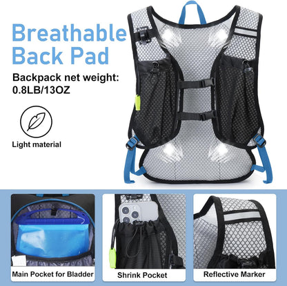 Lightweight Hydration Backpack, Running Backpack with 2L Water Bladder, Hydro Water Daypack for Cycling Hiking Rave for Men Women