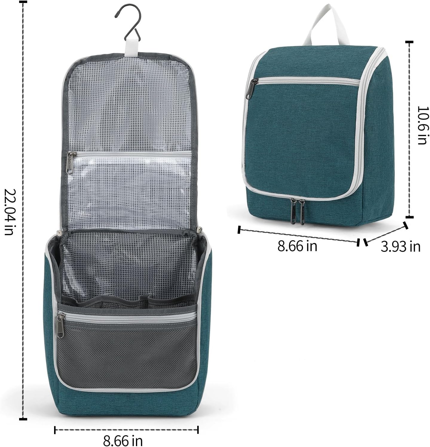 Della Gao Hanging Toiletry Bag for Women, Travel Toiletry Bags Makeup Organizer, Water-resistant Cosmetic Bag for Essentials Accessories (Dark Green)