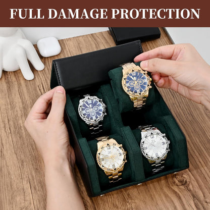 Watch Roll Travel Case for 4 Watchs Storage and Organizer-Secure Storage with Innovative Slide Pillows & Solid Dividers for Home Storage, Protect and Display