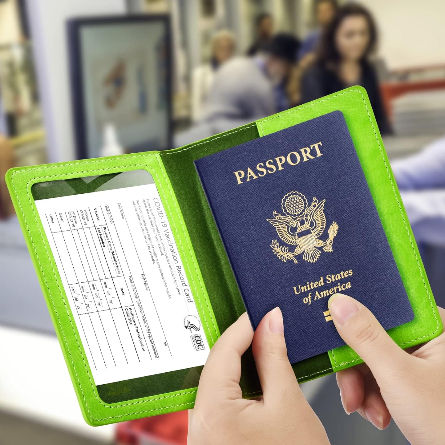 BB-green Passport and Vaccine Card Holder Combo with Vaccine Card Slot, Wallet, Cover for Women and Men