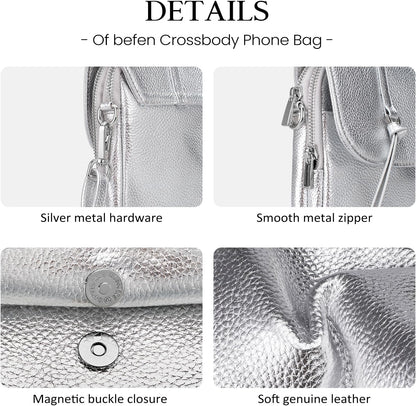 befen Genuine Leather Small Crossbody Bags for Women, Multi Pocket Cell Phone Crossbody Purse with RFID Blocking Card Slots