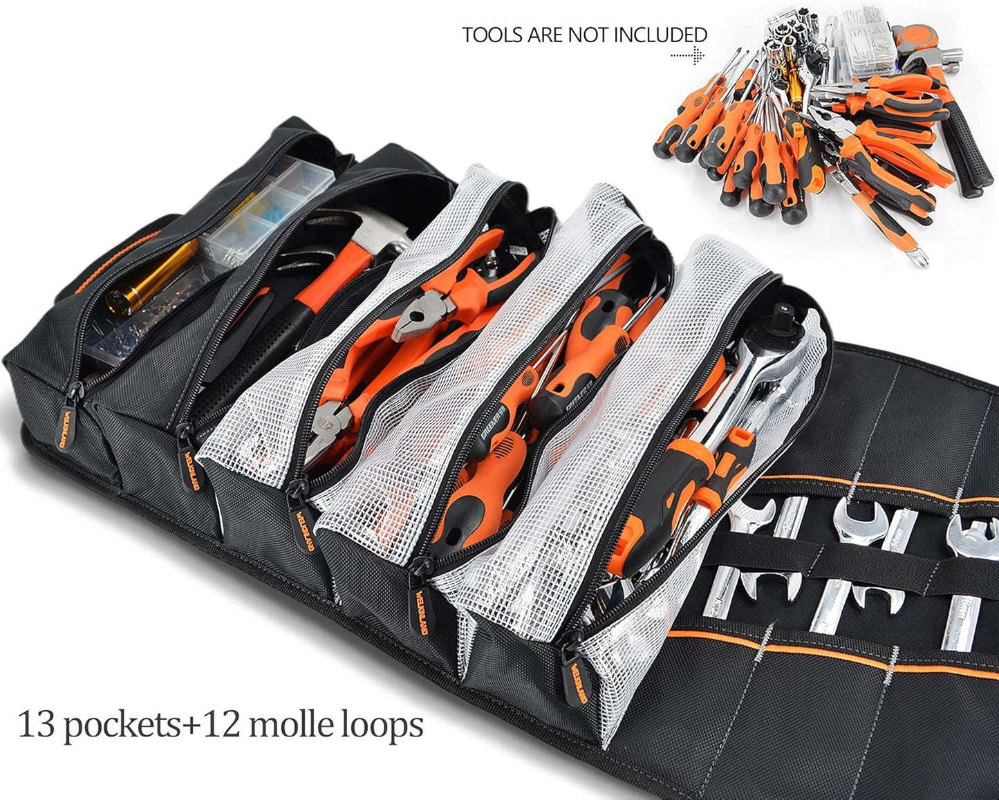 WELKINLAND Men's Tool Roll Organizer, Roll-Up Bag for Mechanics, Electricians & Motorcyclists