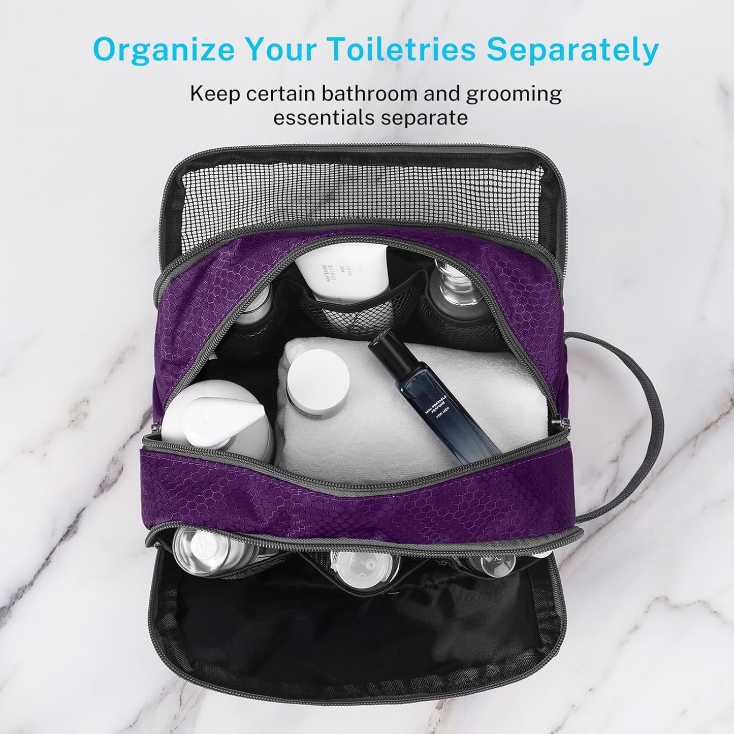 Gonex Travel Toiletry Bag Nylon, Dopp Kit Shaving Bag Toiletry Organizer Deep Purple