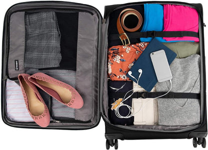 Travelpro Tourlite Softside 3-Piece Set, Expandable Luggage with 4 Spinner Wheels, Lightweight Suitcase, 21" Carry-On, 25" Checked Medium, 29 Check Large, Black