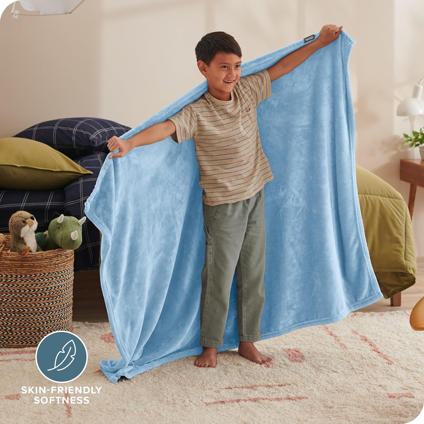 Bare Home Fleece Blanket - Kid Size - Ultra-Soft Lightweight for Bed, Sofa, and Couch - Luxury Microplush - Cozy Warm Blanket (Kid, Light Blue)